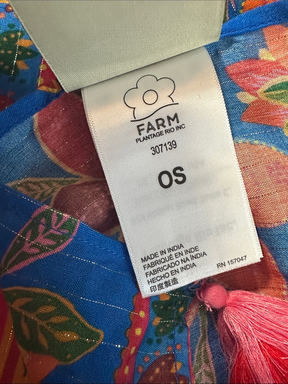 EUC FARM Rio Blue Tropical Floral Fruit Scarf Wrap OS    *minor callout* - Picture 5 of 16